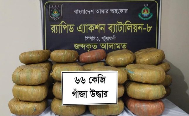 মাদক পরিবহনের জন্য বিশেষভাবে তৈরি পিকআপের গোপন চেম্বার থেকে র‌্যাবের অভিযানে ৬৬ কেজি গাঁজা উদ্ধার